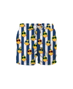 MC2 Saint Barth Blue Striped Mid-length Swim Shorts With Lemon Print