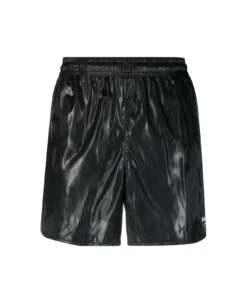 Alexander McQueen Black Wet Effect Swim Shorts With Mcqueen Graffiti Motif