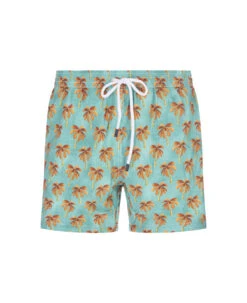 Aquamarine Swim Shorts With Palm Pattern