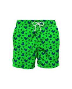 MC2 Saint Barth Floked Duckies Print On Fluo Green Background Swim Shorts