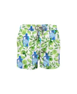 MC2 Saint Barth White Mid-length Swim Shorts With Gin Lime Print