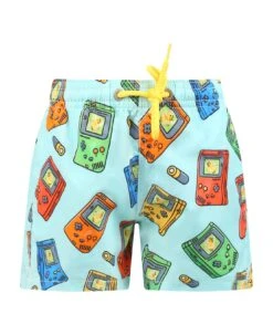 MC2 Saint Barth Light Blue Swim Boxer For Boy With Videogames Print And Logo