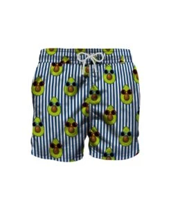 MC2 Saint Barth Blue Striped Mid-length Swim Shorts Avocado Print
