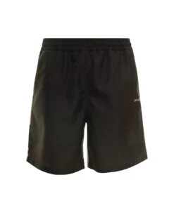 Off-White Black Swim Trunks With Diag Print At The Back In Polyester Man