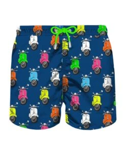 MC2 Saint Barth Man Light Fabric Swim Shorts With Multicolor Vespa Print | Vespa® Special Edition