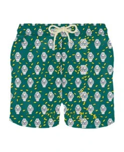 MC2 Saint Barth Man Light Fabric Swim Shorts With Money And Watch Print