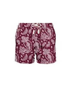 MC2 Saint Barth Man Light Fabric Swim Shorts With Burgundy Paisley Print