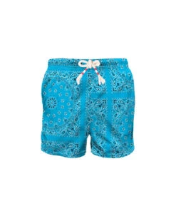 MC2 Saint Barth Man Swim Shorts With Light Blue Bandanna Print