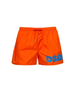 DSQUARED2 Orange Swim Trunks With Logo Print In Polyammide Man