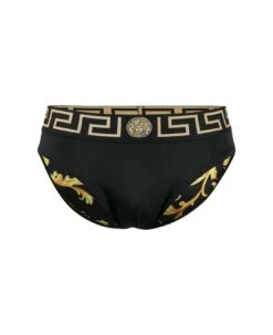 Versace Black Swim Briefs With Medusa Head And Greca Motif In Polyamide Stretch Man