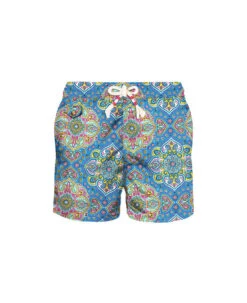 MC2 Saint Barth Man Light Fabric Swim Shorts With Multicolor Indian Print
