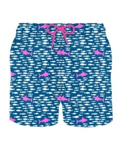 MC2 Saint Barth Man Light Fabric Swim Shorts With Fish And Sharks Print