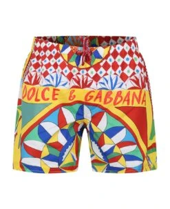 Dolce & Gabbana Yellow Swim Boxer For Boy With Logo And Print
