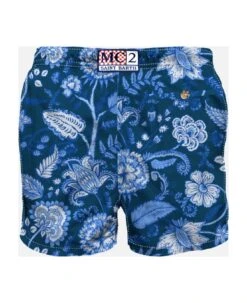 MC2 Saint Barth Man Swim Shorts With Blue Flower Print -Family Dressing 782d334b2f452ed8b54e9fae686994f5