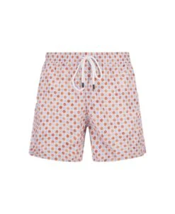 Swim Shorts With Two-tone Flower And Polka Dot Pattern
