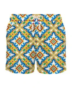 MC2 Saint Barth Man Light Fabric Swim Shorts With Maiolica Print