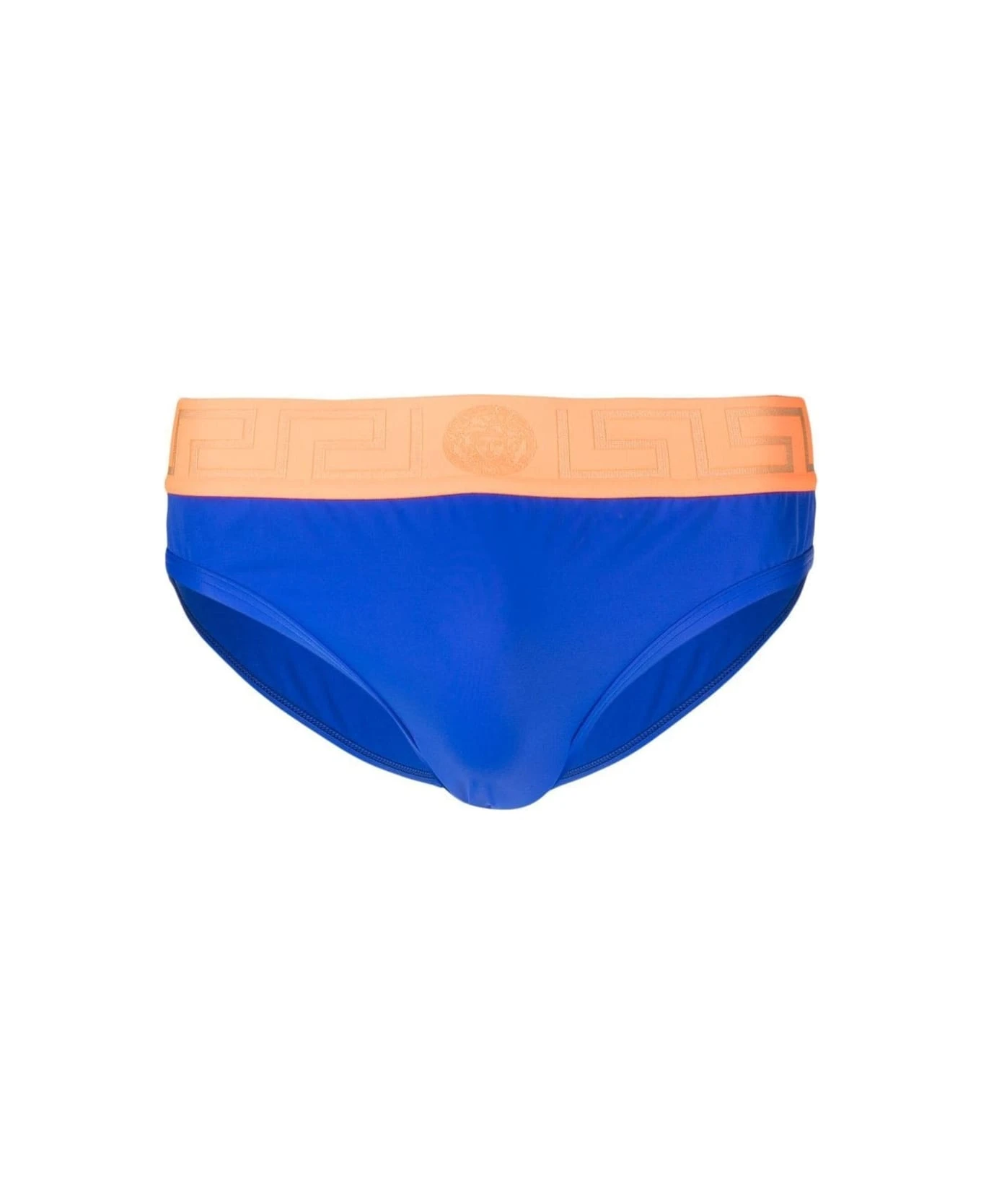Versace Blue Swim Briefs With Branded Waistband In Polyamide Man 3 Versace Blue Swim Briefs With Branded Waistband In Polyamide Man