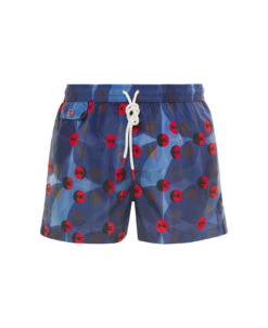 Kiton Blue Logo Printed Drawstring Swim Briefs In Polyester Man