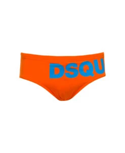 DSQUARED2 Orange Swim Briefs With Printed Logo In Polyamide Man