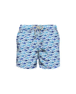 MC2 Saint Barth Man Light Fabric Swim Shorts With Shark Print