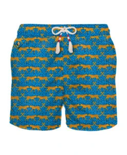 MC2 Saint Barth Man Light Fabric Swim Shorts With Wild Cat Print