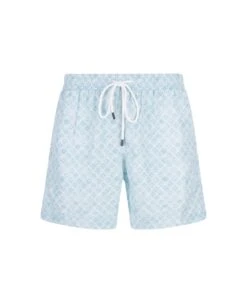 Sky Blue Swim Shorts With Floral Pattern
