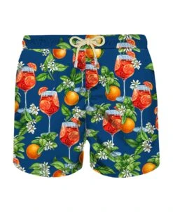 MC2 Saint Barth Man Light Fabric Swim Shorts With Cocktail Print