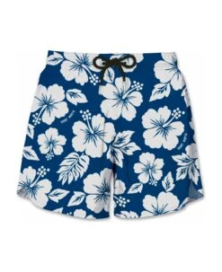MC2 Saint Barth Blue Swim Short Mid-lenght With White Flower Print