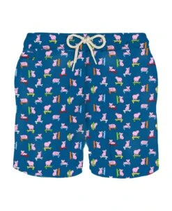 MC2 Saint Barth Man Light Fabric Swim Shorts With Skater Pigs Print