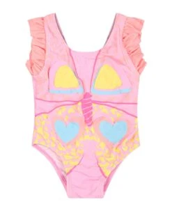 Billieblush Orange Swim Suit For Baby Girl With Butterfly