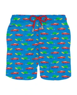 MC2 Saint Barth Man Light Fabric Swim Shorts With Turtle And Car Print