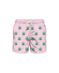 MC2 Saint Barth Man Light Fabric Swim Shorts With Leaves Embroidery