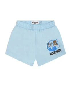 MOSCHINO Light Blue Swim Boxer For Baby Boy With Teddy Bear And Logo